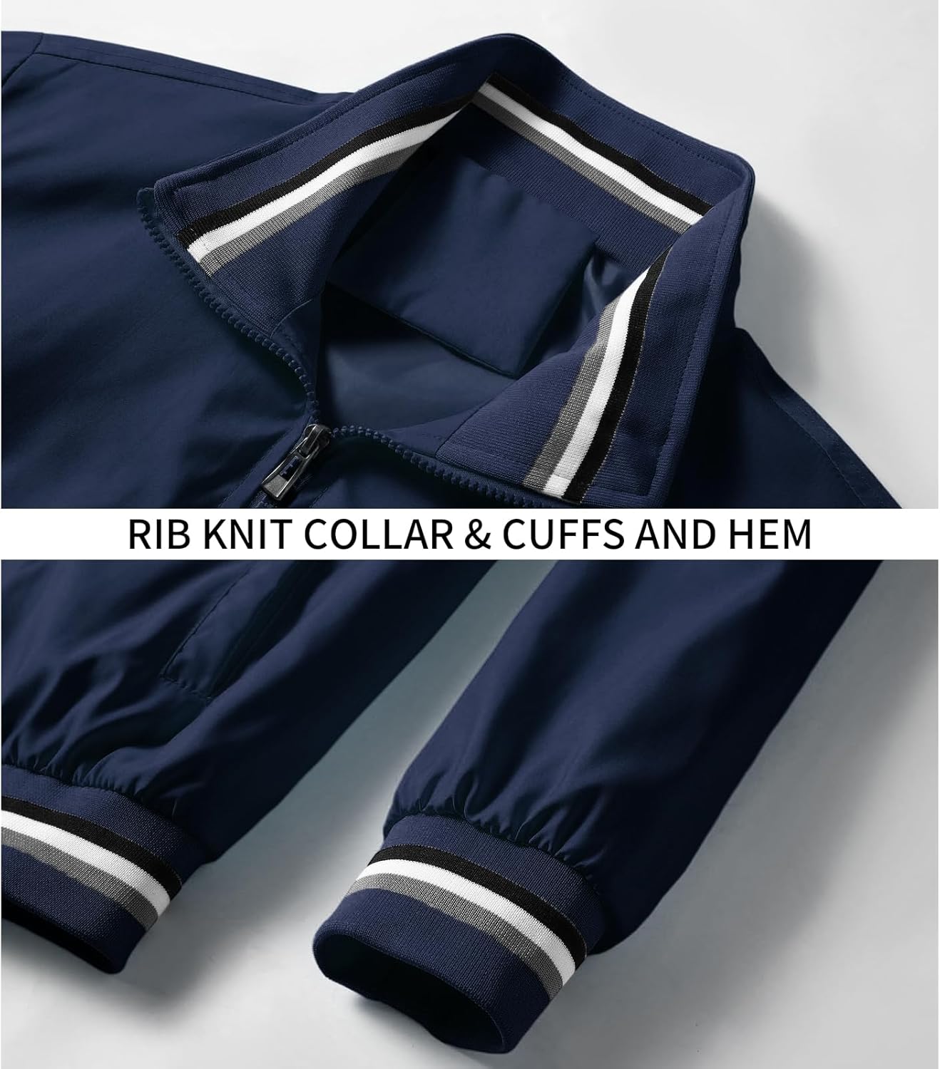 PEGENO Men's Lightweight Jacket Spring Fall Thin Flight Bomber Jacket Sportwear Full Zip Windbreaker Casual Coat