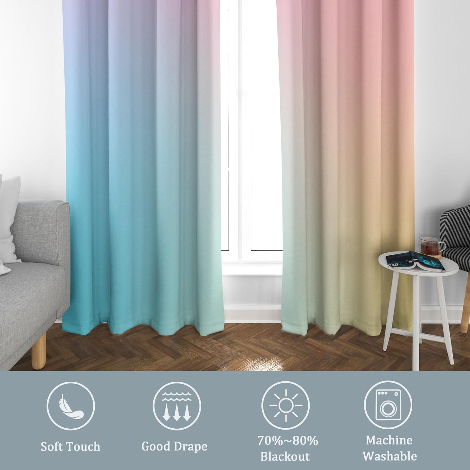 Ombre Curtains for Bedroom 2 Panels Set - Gradient Blackout Curtains, Ombre Window Treatments, Colorful Home Decor Drapes, Drapes 72 Inch Length 2 Panels Set