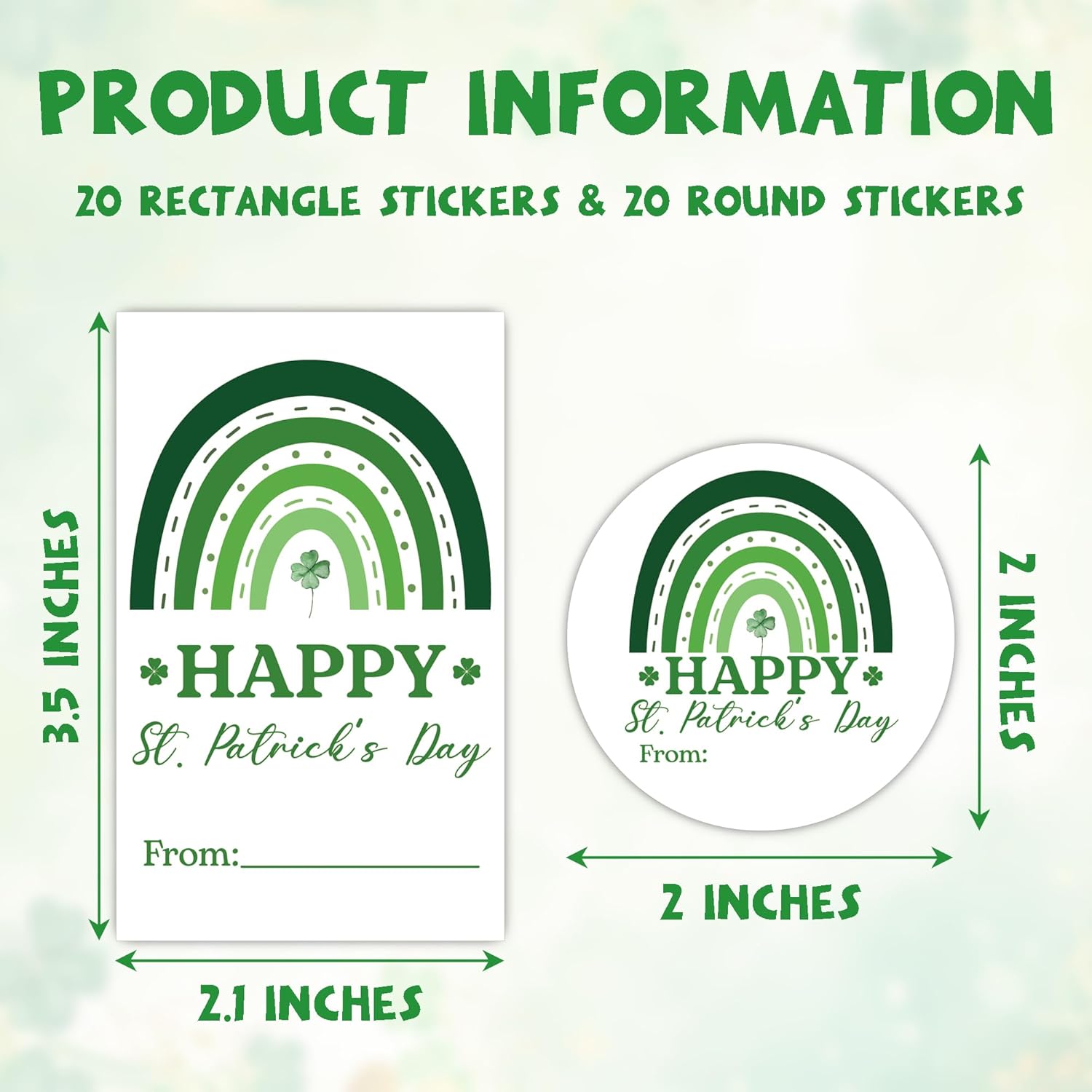 St. Patrick's Day Stickers, Irish Blessing Decor Shamrock Stickers, 20 Round and 20 Rectangle Labels, St. Patrick's Day Decorations Party Favor Labels for Irish Gifts Envelopes Wrapping-B01