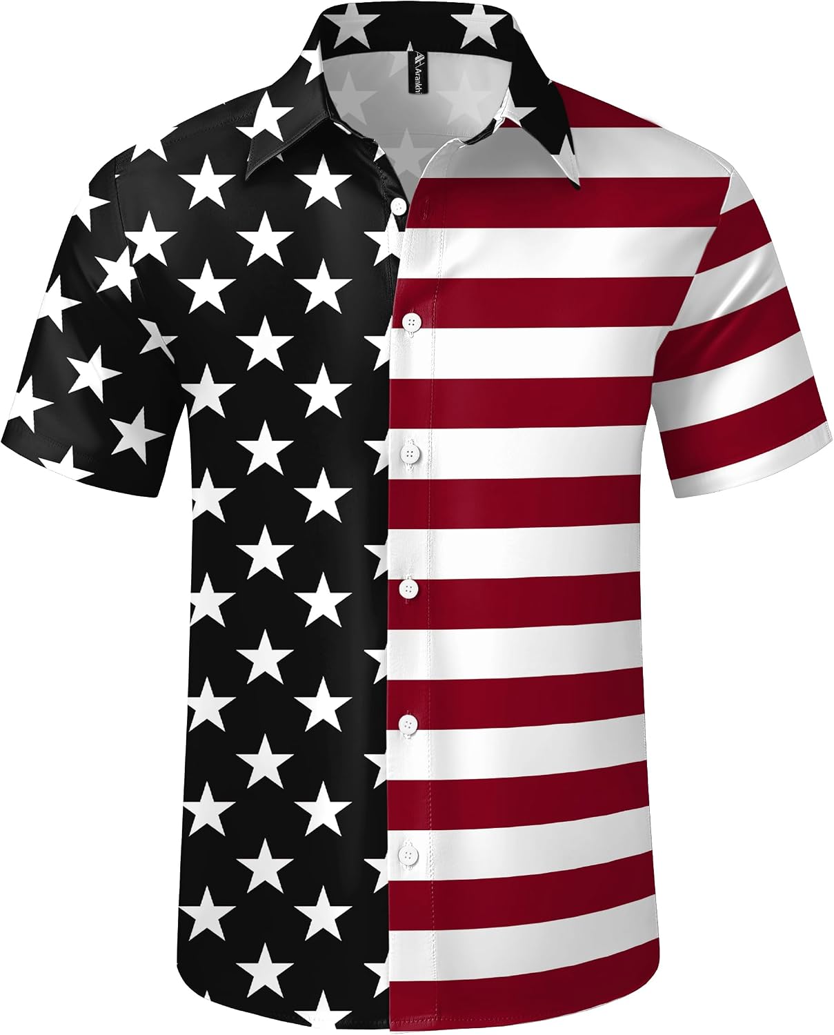 Mens July 4th Button Up Shirt Patriotic Memorial Day American Flag Shirts Short Sleeve Hawaiian Tops