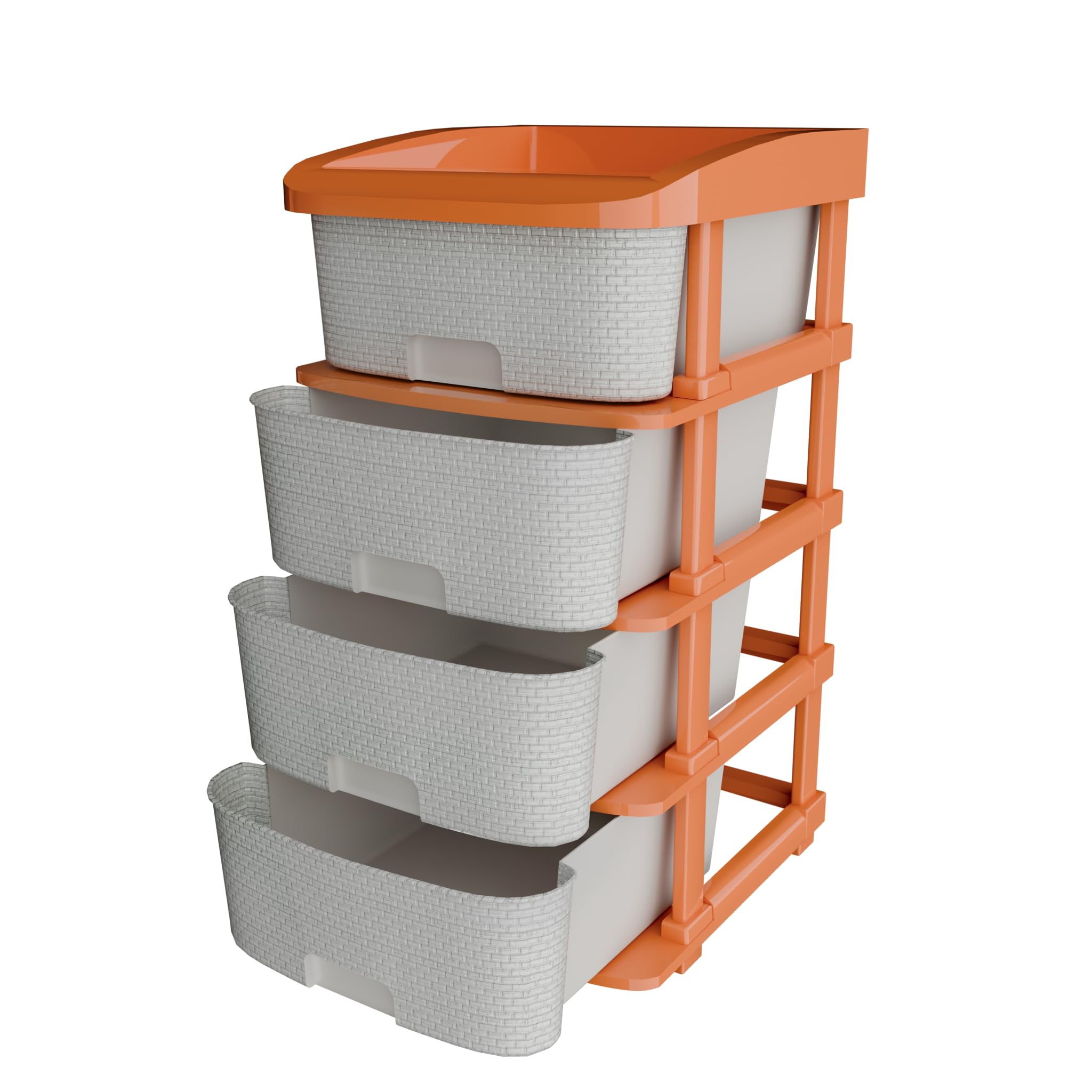 TEX-RO Plastic Modular Drawer Storage Chest of Drawers Organizer Storage Box | Large Stomo Racks for Multipurpose Organizers | White | 4 Layer