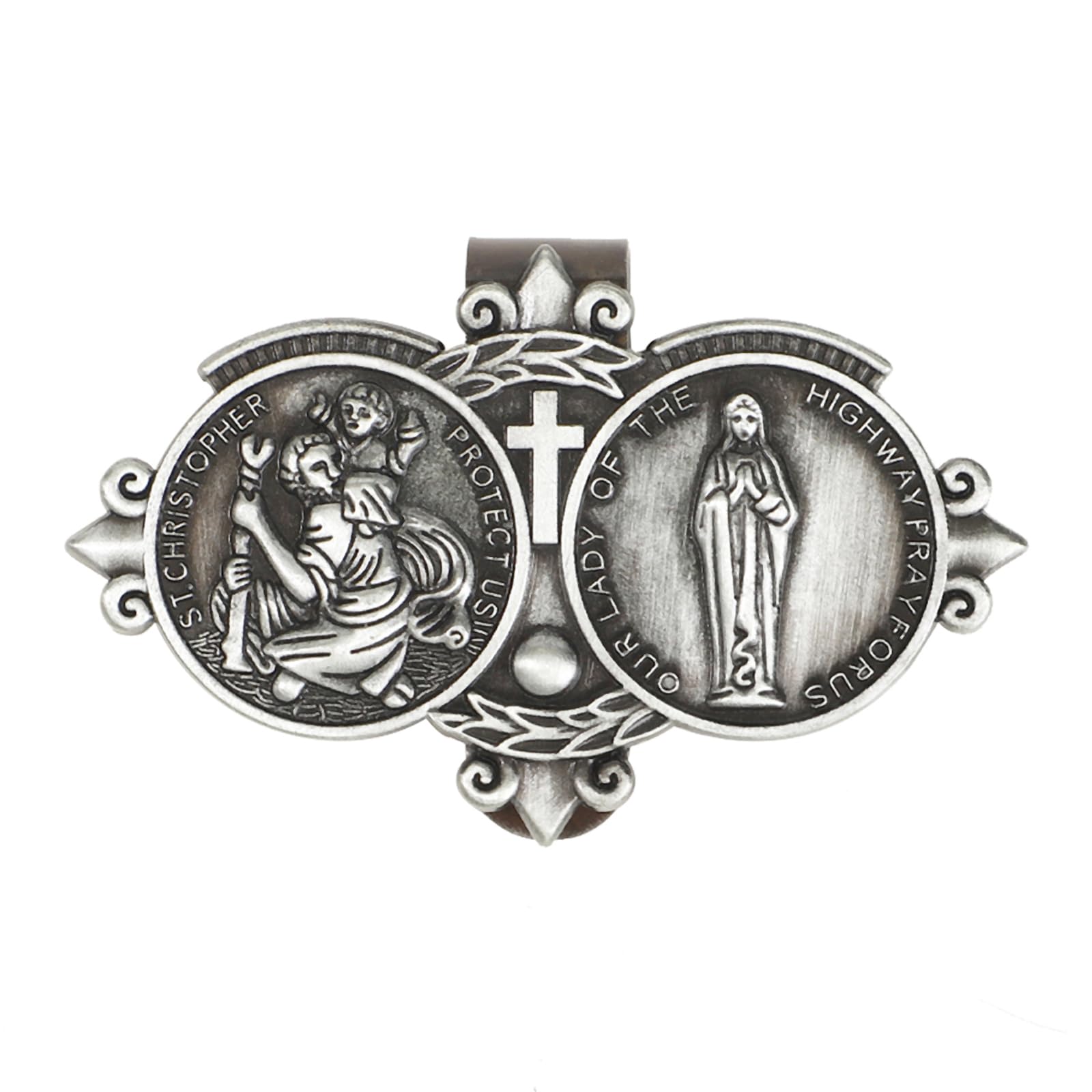 2-Pack Silver Car Visor Clip, St. Christopher Virgin Mary Catholic Driving Safety Medal