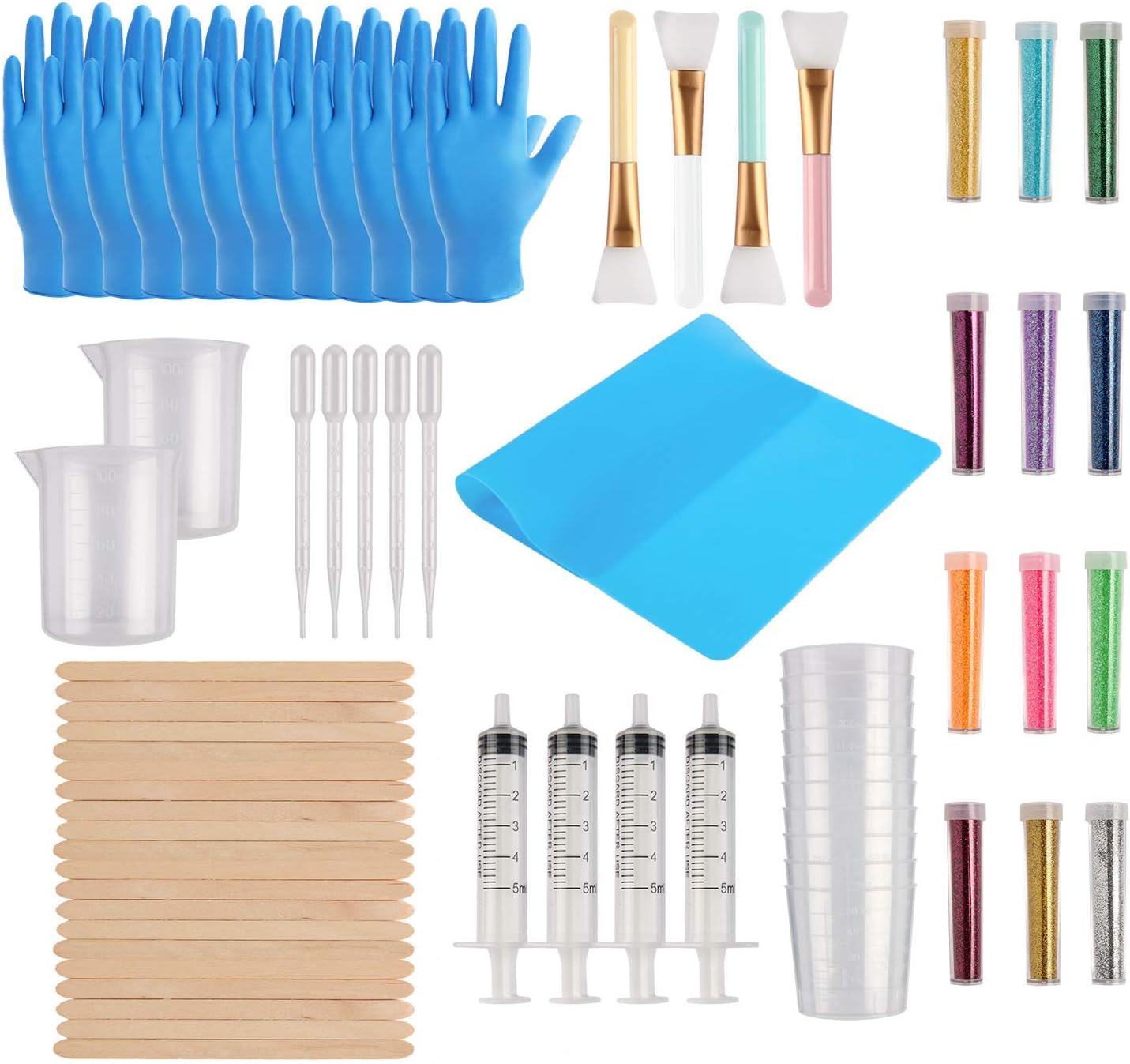 Yaromo Professional Epoxy Resin Starter Kit with Silicone Heat Resistant Mat, Includes Magic Epoxy Brush, Fine Glitter, Measuring Cups, Measuring Beaker with Mixing Sticks, Dropping Pipette, Gloves f