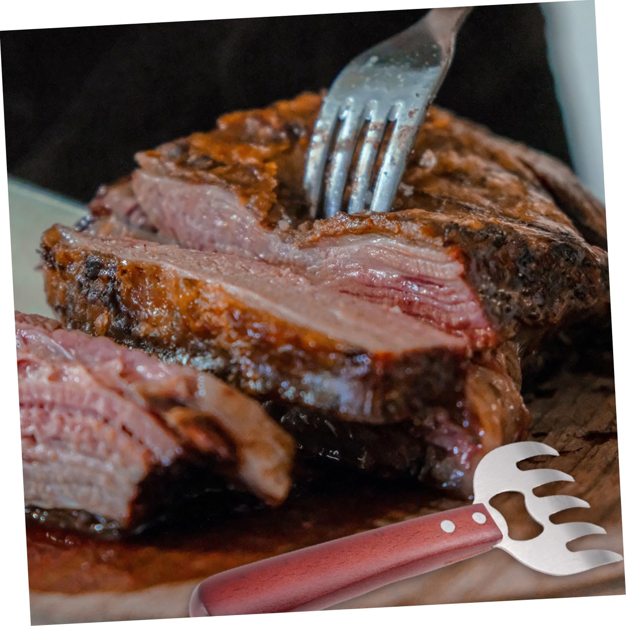 Gogogmee Stainless Steel Bbq Meat Shredding Fork with Wooden Handle Tool for Effortlessly Shredding Pork Beef and Chicken at Buffets and Grilling Events Red