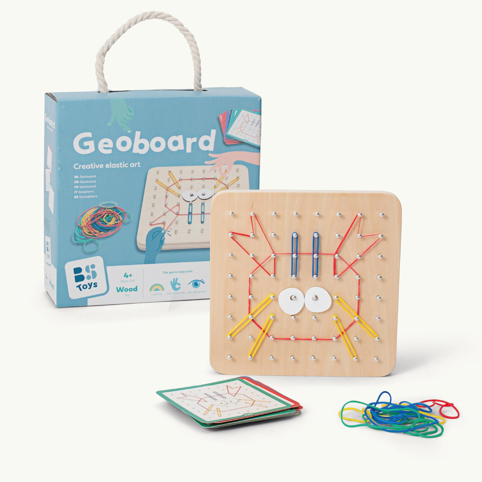 BS Toys Geoboard - Creative Toys - Wooden Toy - Elastics & Inspiration Cards Included - Toys for children Aged 4 Years and Over