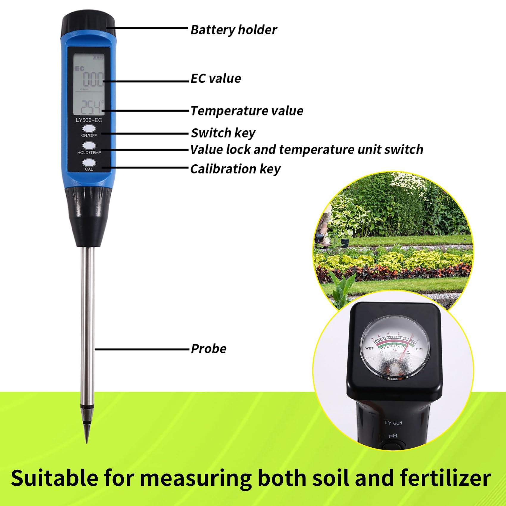 Medidor de Nutrientes del Suelo Analizador de Nitrógeno de Acción Rápida Probador de Fertilidad Probador de Suelo LED para Jardinería y Agricultura LY606+LY601