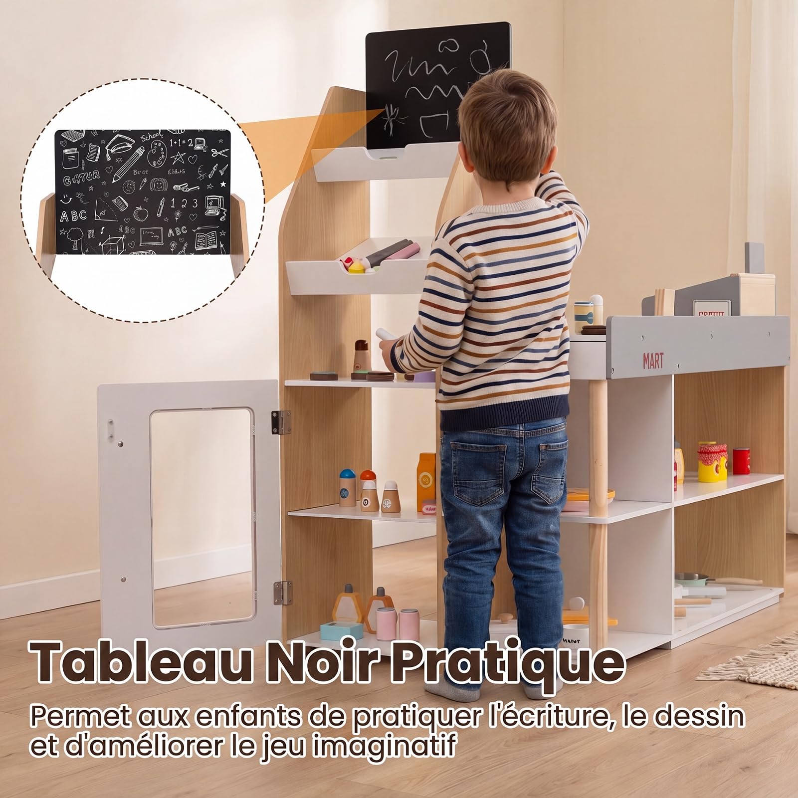 COSTWAY Marchande Enfant avec Comptoir de Caisse & Tableau Noir