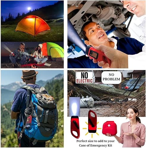 Miniatura 6 de Evelots Linternas solares de manivela (paquete de 4) linterna recargable de supervivencia de emergencia para campamento, coche, fácil de 3 luces LED