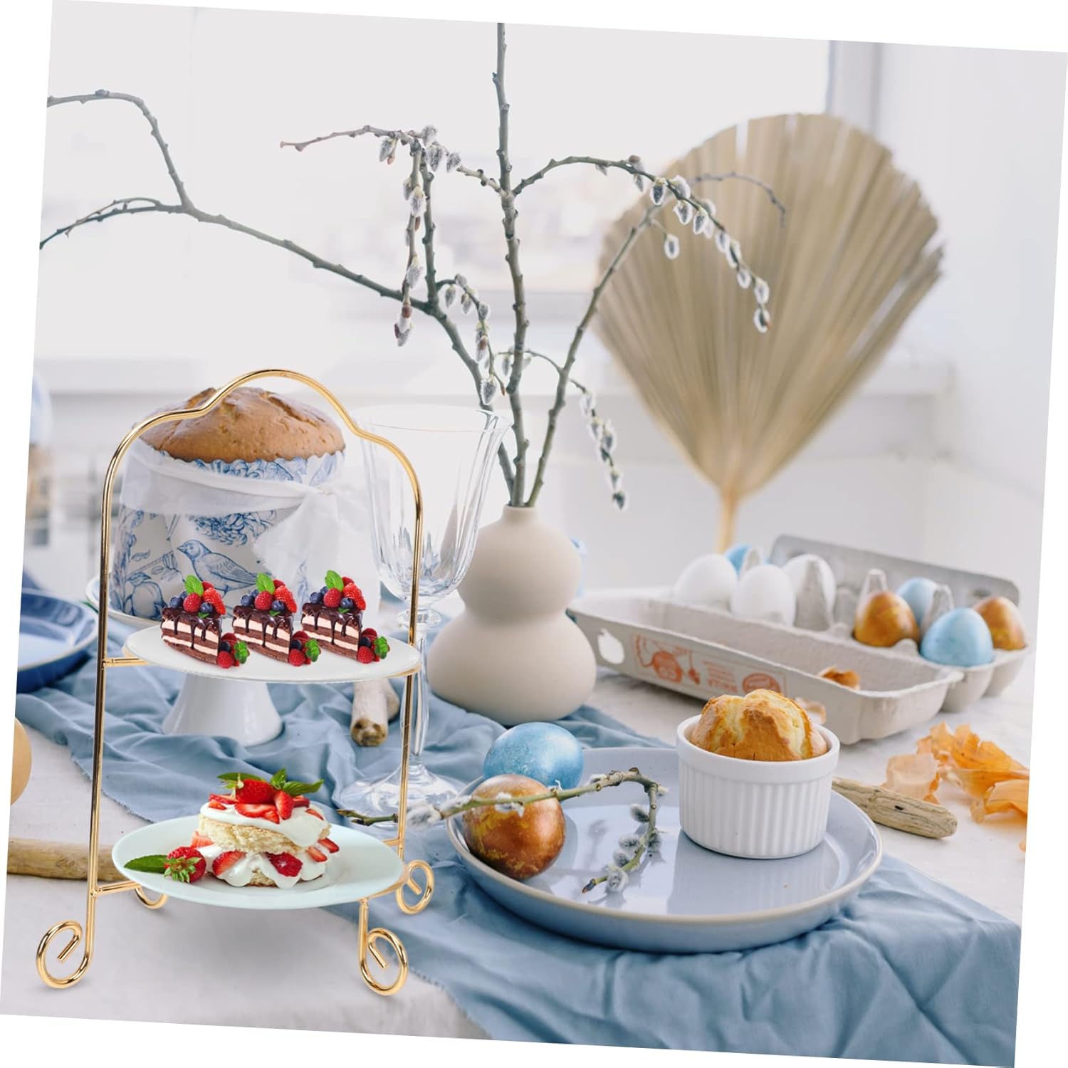 Elegant Iron Art Cake Display Stand Two Tiered Tray for Holiday Dessert Serving