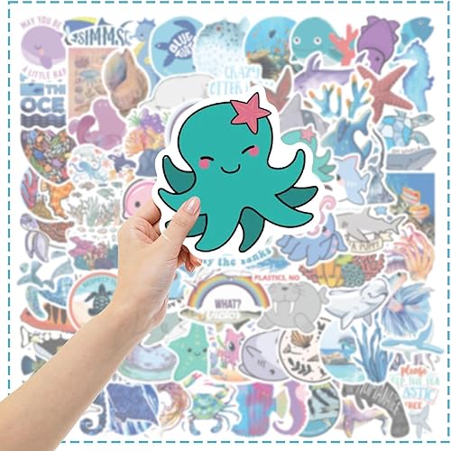 Miniatura 3 de 100 calcomanías de animales del océano para niños, calcomanías de vinilo para botellas de agua para laptop, equipaje, computadora, patineta,