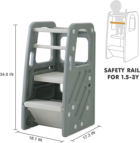 Miniatura 6 de SDADI Taburete infantil con tres alturas ajustables, gris
