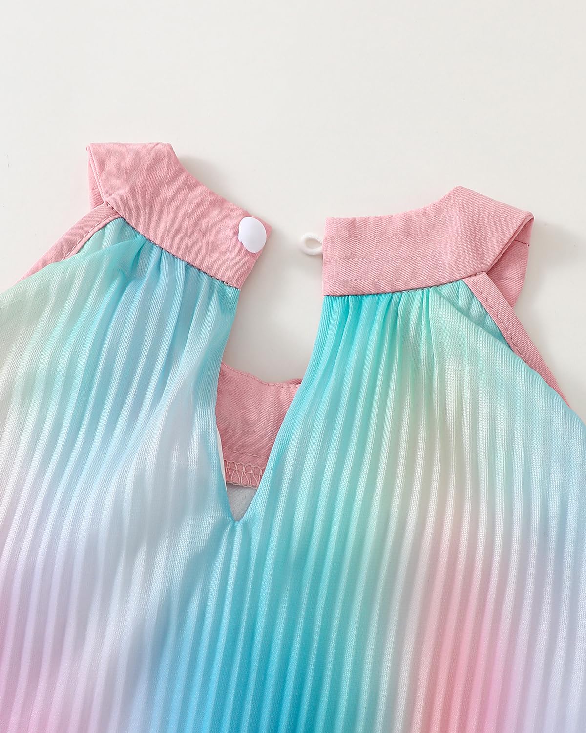 FishingDino Vestito estivo da bambina 3-8 anni, senza maniche, con scollo all'americana e punto smock, abito in tulle con fiocco e cerniera
