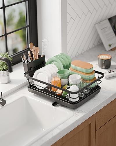 Miniatura 52 de Kitsure Escurridor de platos para encimera de cocina, artículos esenciales de organización y almacenamiento de fregadero de acero inoxidable con Gris