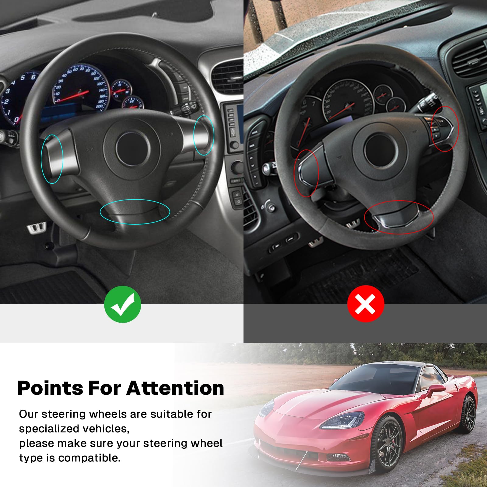 VOONKE Real Carbon Fiber Steering Wheel For Chevrolet Corvette C6 2006-2011 ZR1 Z06 D-shaped Nappa Perforated Leather Flat-bottom Steering Wheel For Chevrolet C6