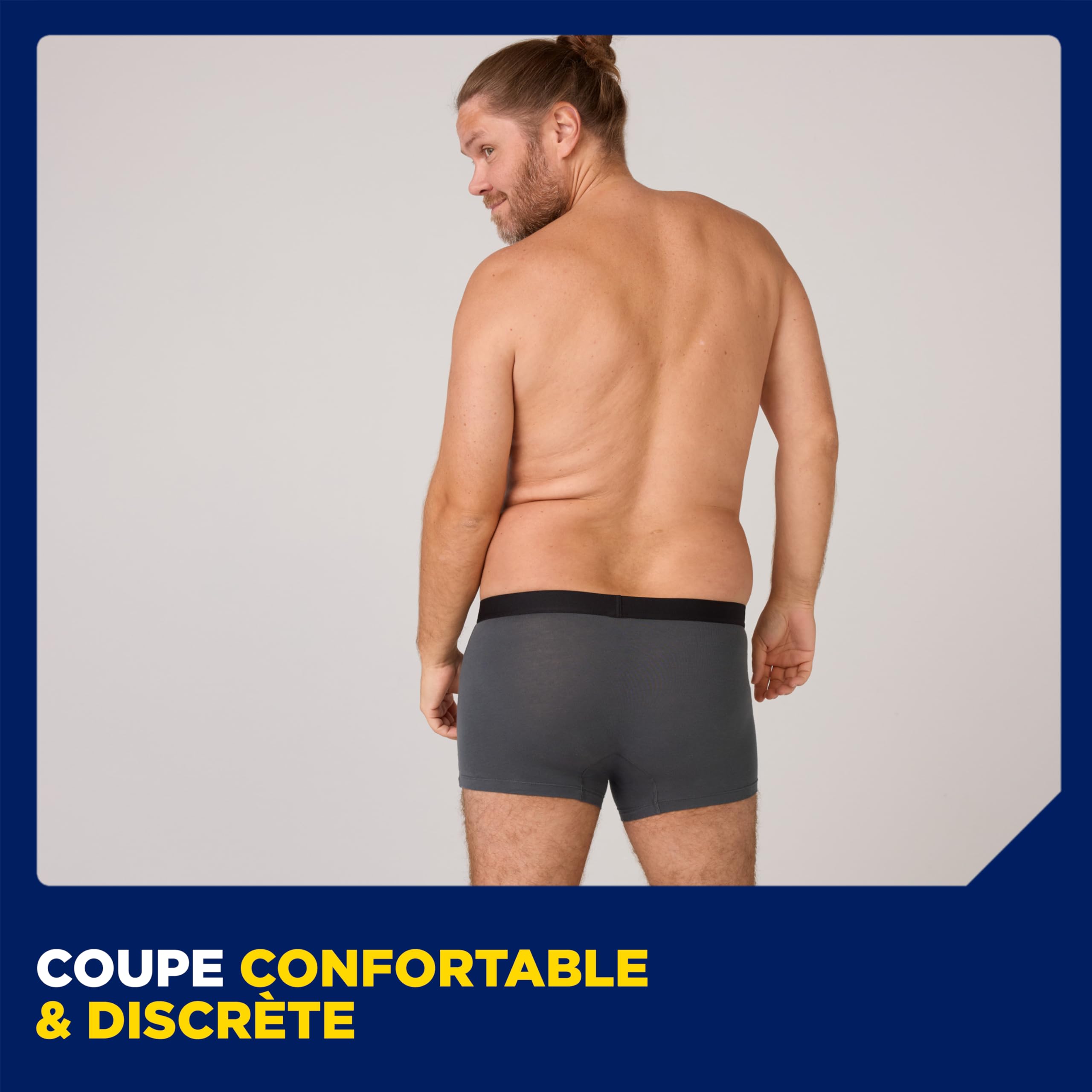 Tena Men Schutzboxer, waschbar und wiederverwendbar, entwickelt für Tropfen und leichten Urinausfluss, saugfähige Boxershorts für Herren, schnell absorbierend, Farbe Grau