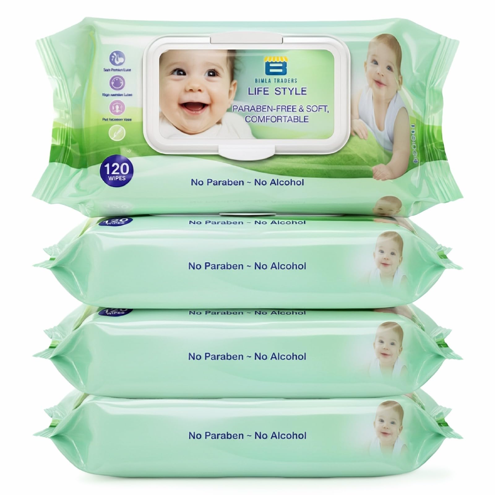 Btag Soft Natural Baby Wipes | Natural & Gentle Care | Ultra-Soft, Baby-Friendly Wet Wipes for Daily Use 120 Piece Pack (Pack of - 4)-image-20