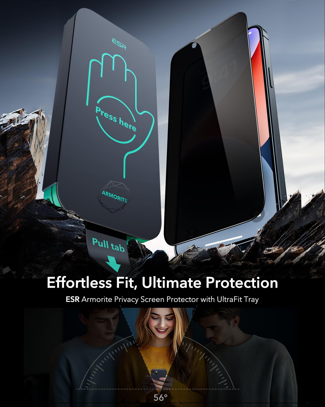 ESR Privacy Pellicola per iPhone 14 Plus/iPhone 13 Pro Max, Vetro temperato 9H+, Zero bolle e polvere, Protezione di grado militare, Durevole con strumento di installazione facile, 3 Confezioni
