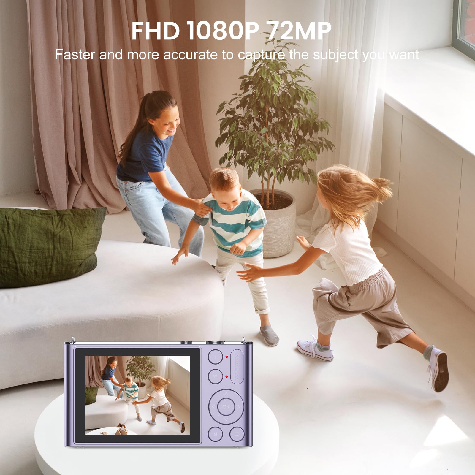Fotocamera digitale per bambini, UHD 4K 72 MP, fotocamera digitale con scheda di memoria da 32 GB e zoom digitale 16X anti vibrazione, portatile, piccolo regalo per ragazzi e ragazze studenti (viola)