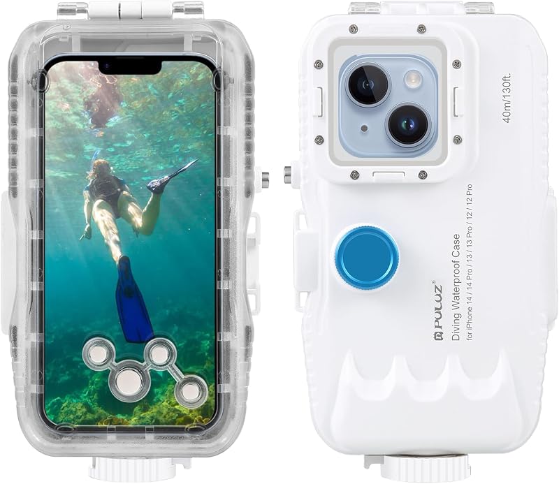 PULUZ Vízalatti Tok iPhone 15/14/13/12/12 Pro Telefonokhoz - 40M Mélységig Vízálló Búvártok Fényképezéshez és Videózáshoz, Átlátszó
