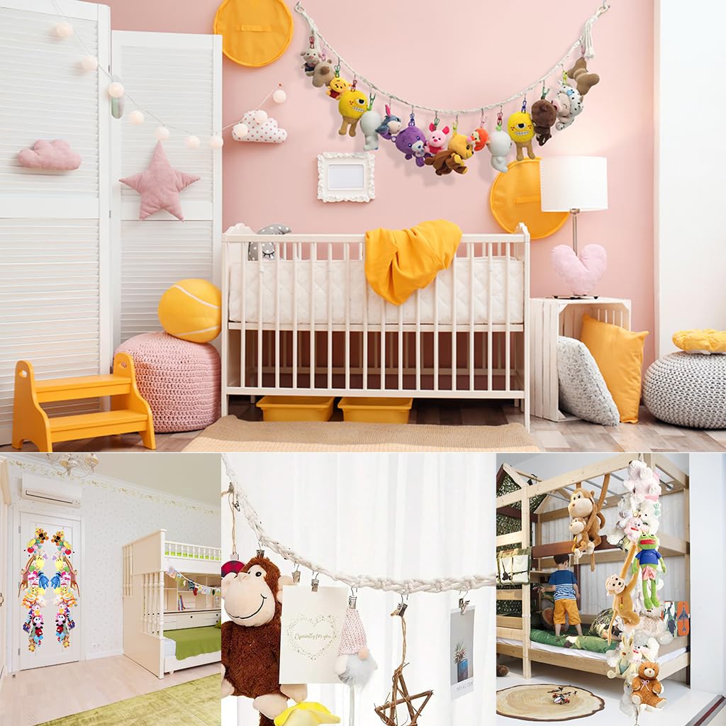 PATPAT® Handwoven Hanging Cotton Ropes 78'' Comforting Toy Storage Chain with 20 Clips Plush Toy Organizer Rope Room Decoration Door Hanging Decorative Organizer Rope Baby Room,Yellow - Image 6 thumbnail