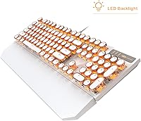 Vista 6 de MageGee Typewriter Mechanical Gaming Keyboard, Retro Gold Punk Round Keycaps LED Backlit Wired Keyboards for Laptop MAC PC Gamer, with Magnetic