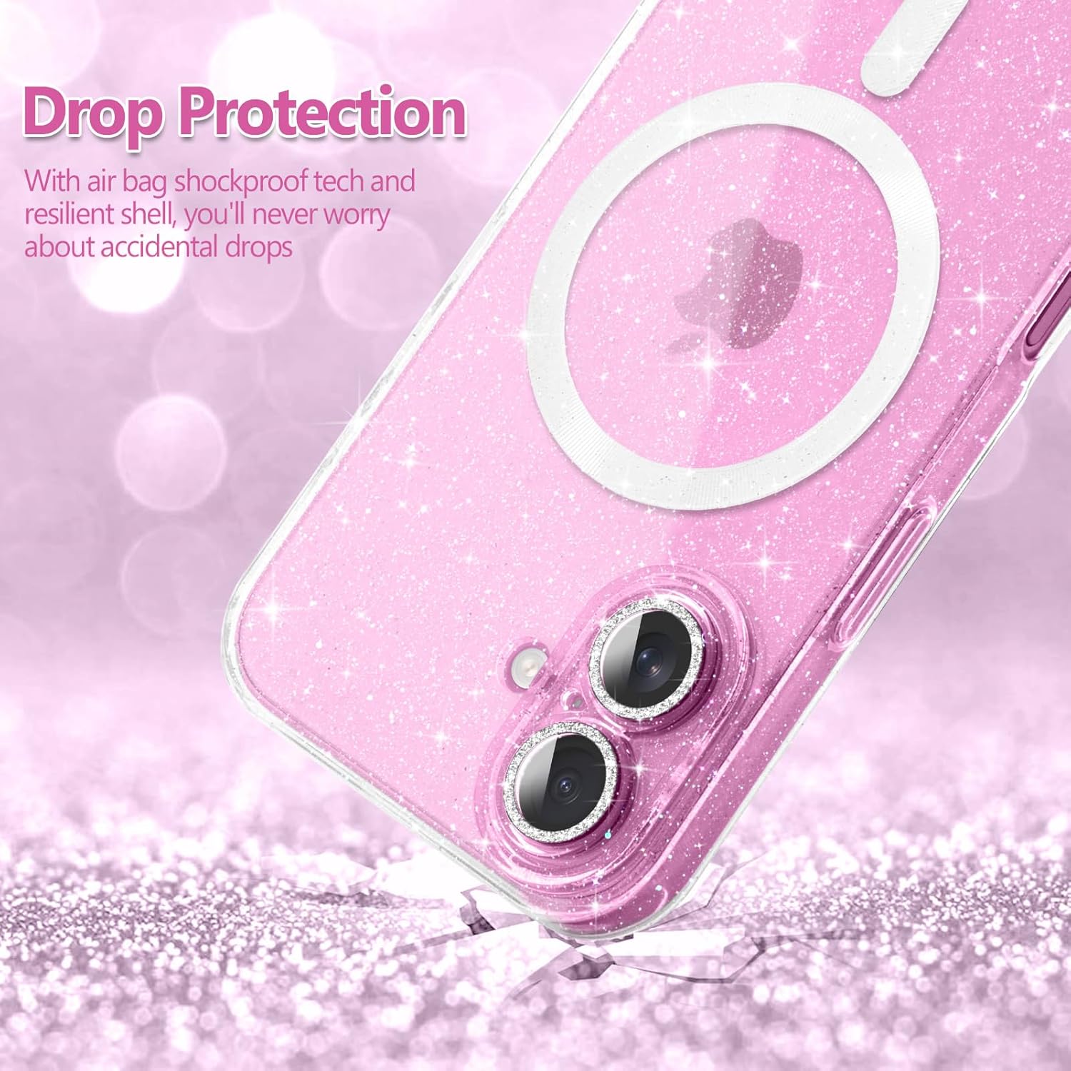 Micoden for iPhone 16 Case for Women Girls, Sparkle Clear Magnetic Compatible with MagSafe Cute Shockproof Full Camera Protection Glitter Soft Silicone Phone Case for iPhone 16, Glitter Clear - Image 3