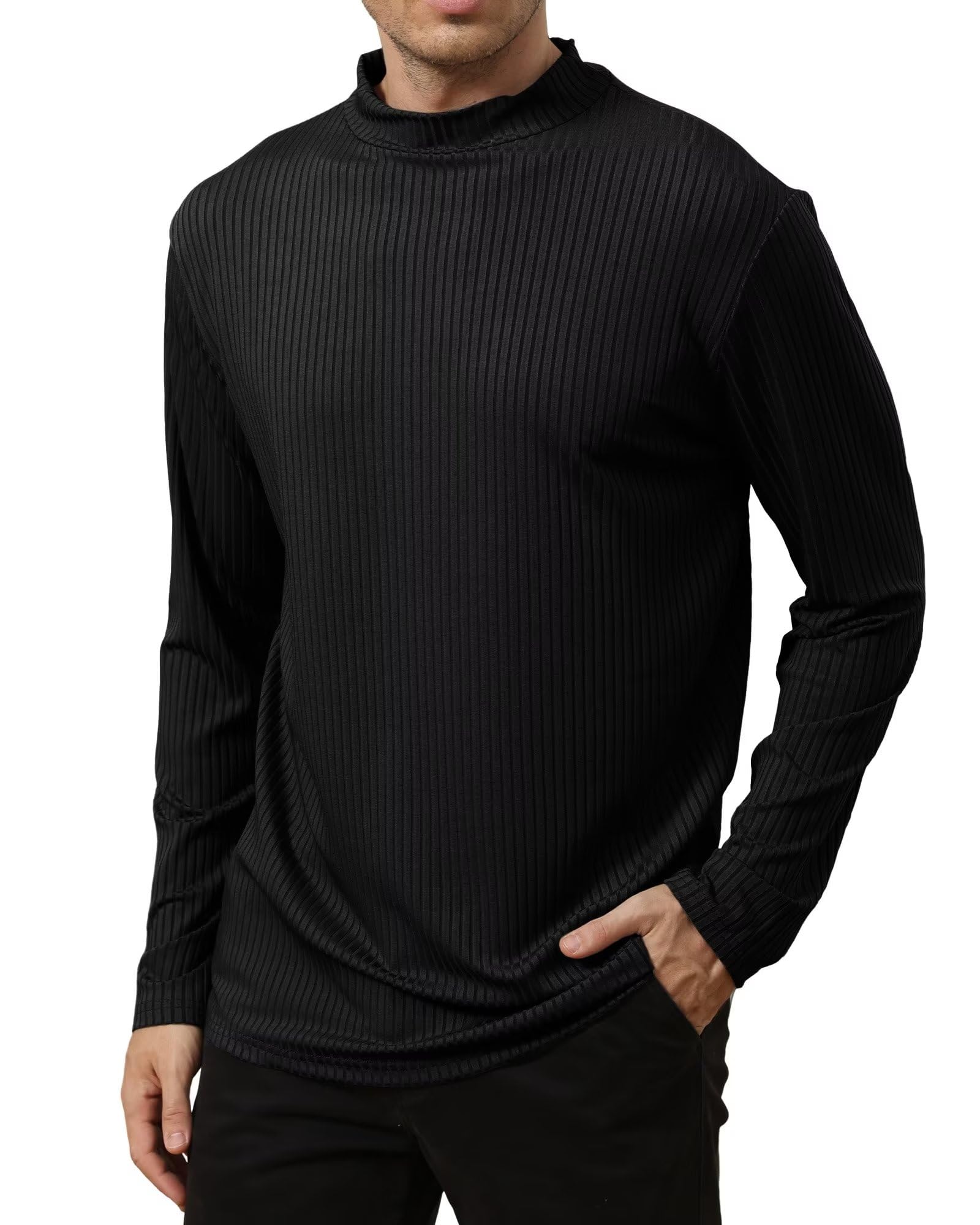 Uni ClauMens Mock Turtleneck Long Sleeve Shirts Casual Muscle Sweaters Ribbed Knit Soft