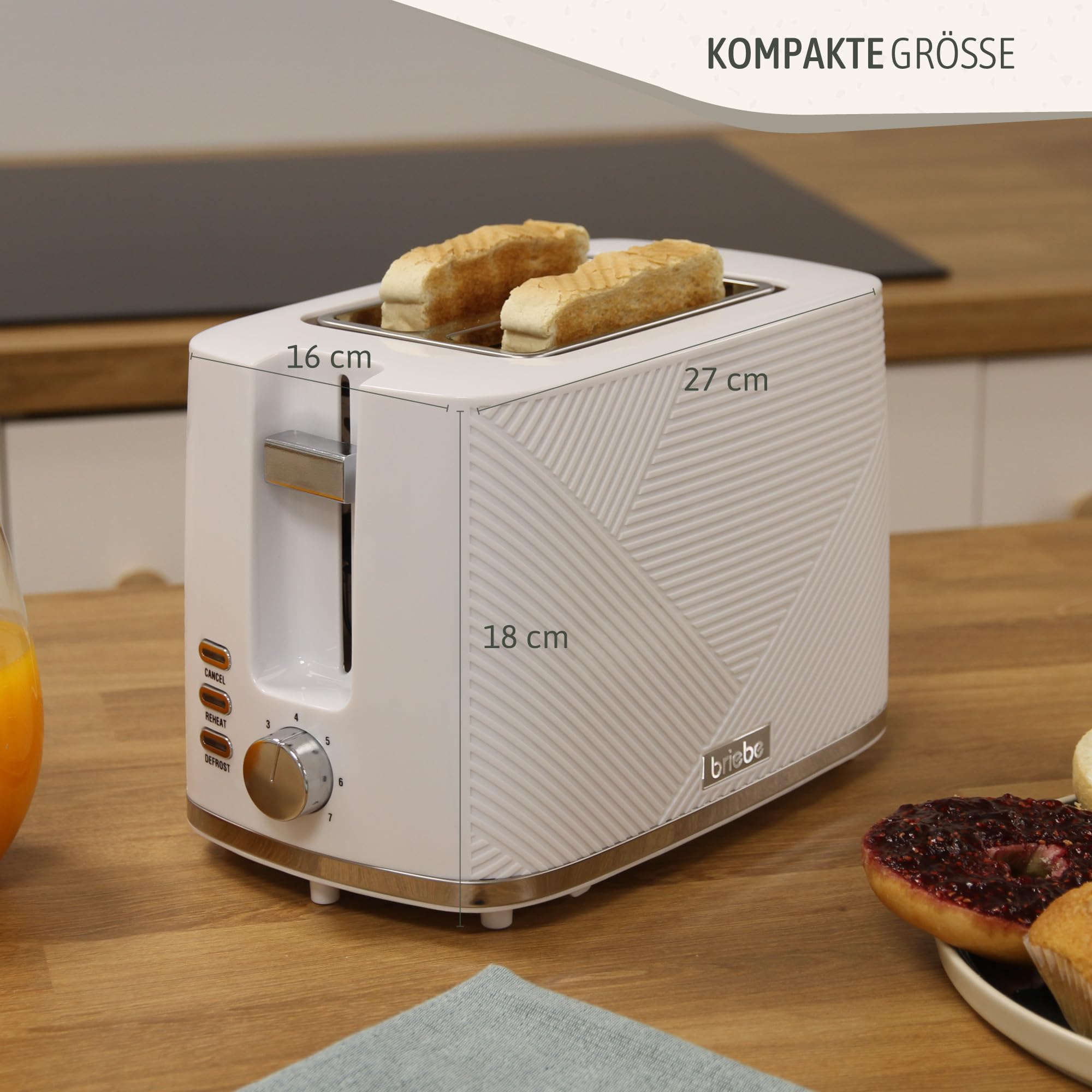 briebe Elegance Toaster Set Breiter Schlitz 2 Scheiben 7 Bräunungsstufen Wasserkocher 1,7L Kabellos 2200W BPA Frei Weiß