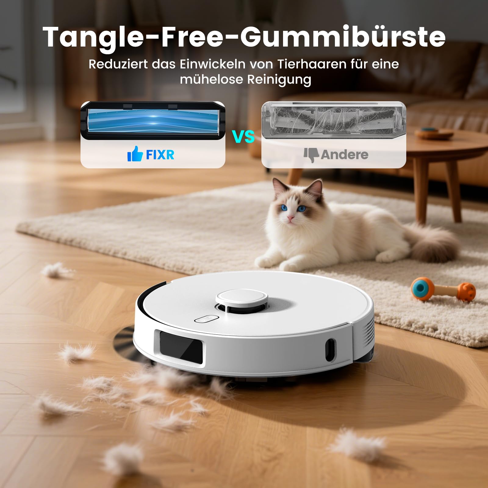 FIXR Saugroboter mit Wischfunktion, Staubsauger Roboter mit Absaugstation 3.5L, 12000Pa Saugkraft, Reaktive 3D-Hindernisvermeidung, T30+ Roboterstaubsauger für Tierhaare und Teppich (Weiß)