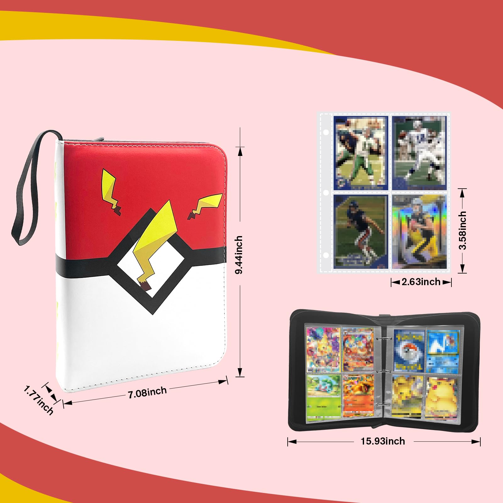 Trading Card Binder 4 Pocket,400 Pockets Zipper Card Binder Album,Portable Collection Card Book, Card Collection Folder for MTG, TCG, Game Cards, Sport Cards