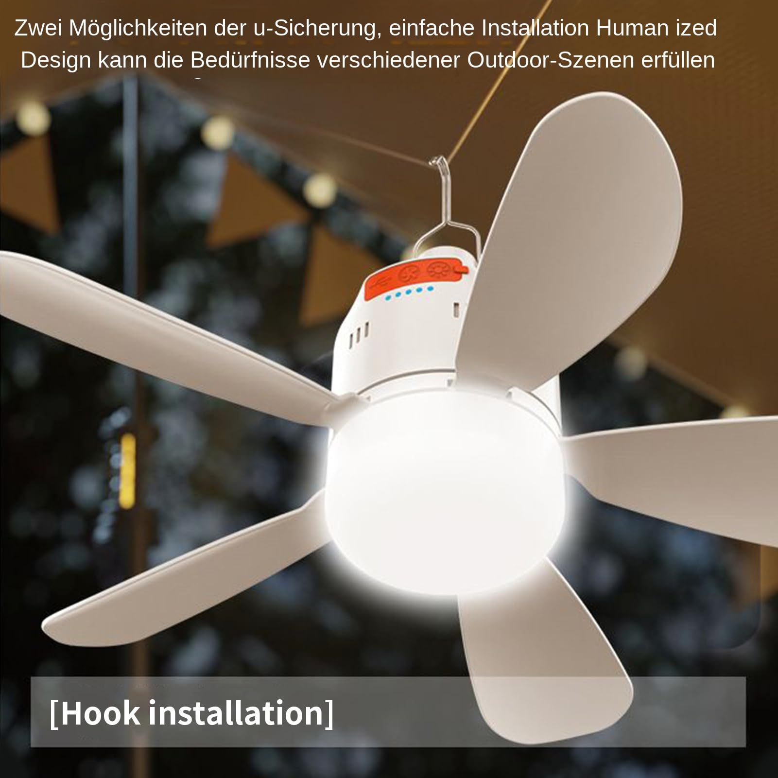 Luckxing Camping Deckenventilator, Zelt Deckenventilatoren Terrasse Deckenventilator mit Licht und Fernbedienung, Einstellbare Geschwindigkeit, wiederaufladbare Kühler für Wohnmobile, Camping