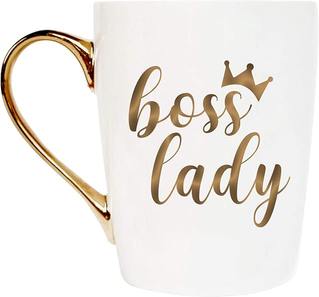 MaySunset Funny Gold Ceramic Coffee Tea Cup Boss Lady Coffee Mug for Women Mother Wife Best Friend Sister Birthday Christmas