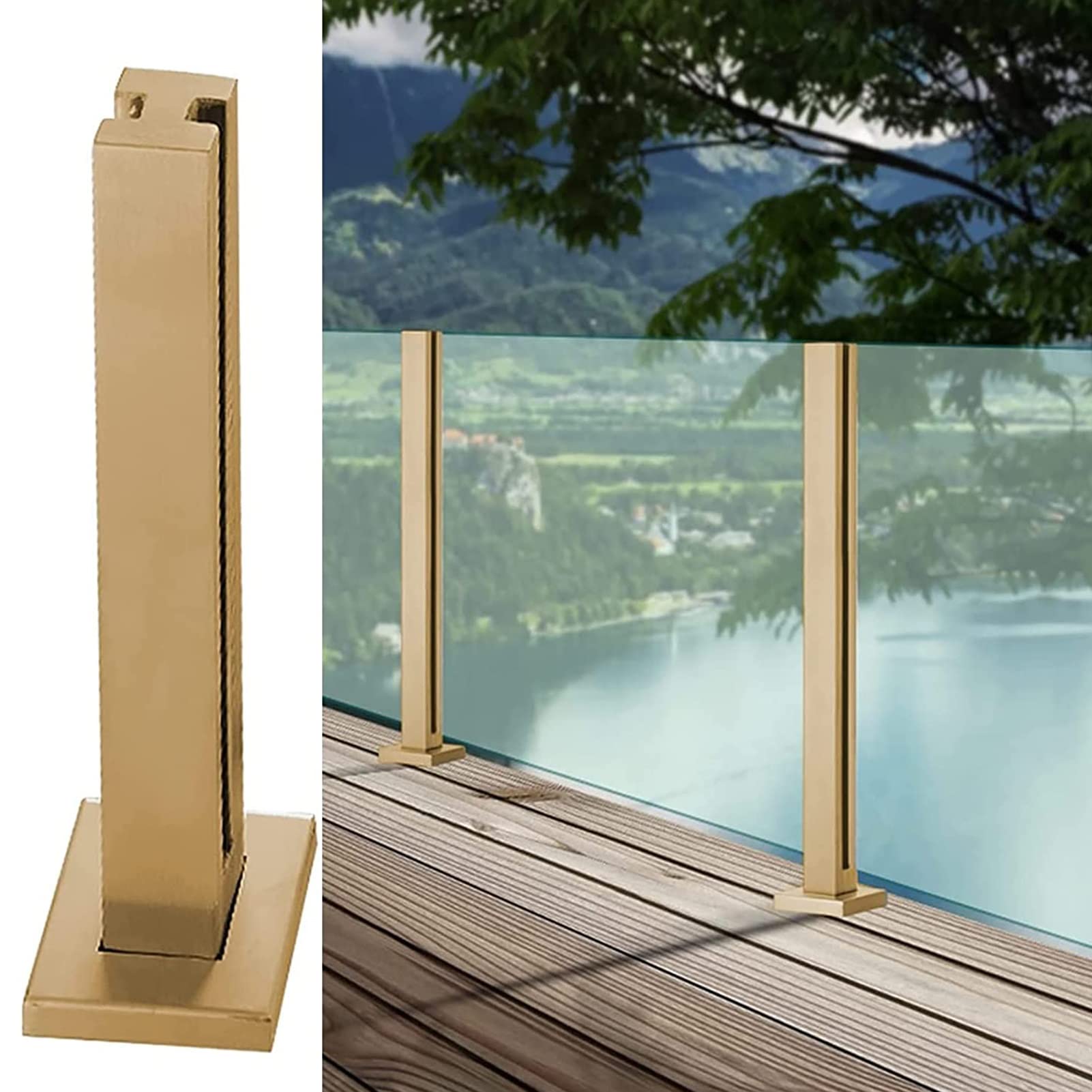 Poteau de garde-corps en verre doré pour sublimer la vue de votre terrasse de jardin et de votre piscine