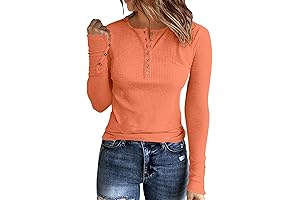 Women's Long Sleeve Henley Shirts Casual Slim Fit Tunic Blouses