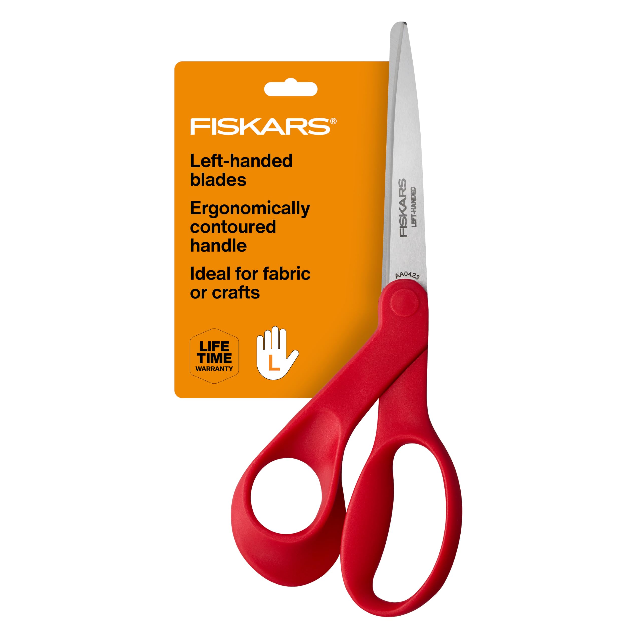 All-Purpose Left-Handed Scissors - Ergonomically Contoured - 8" Stainless Steel - Paper and Fabric Scissors for Office, Arts, Crafts, and Stocking Stuffers - Red