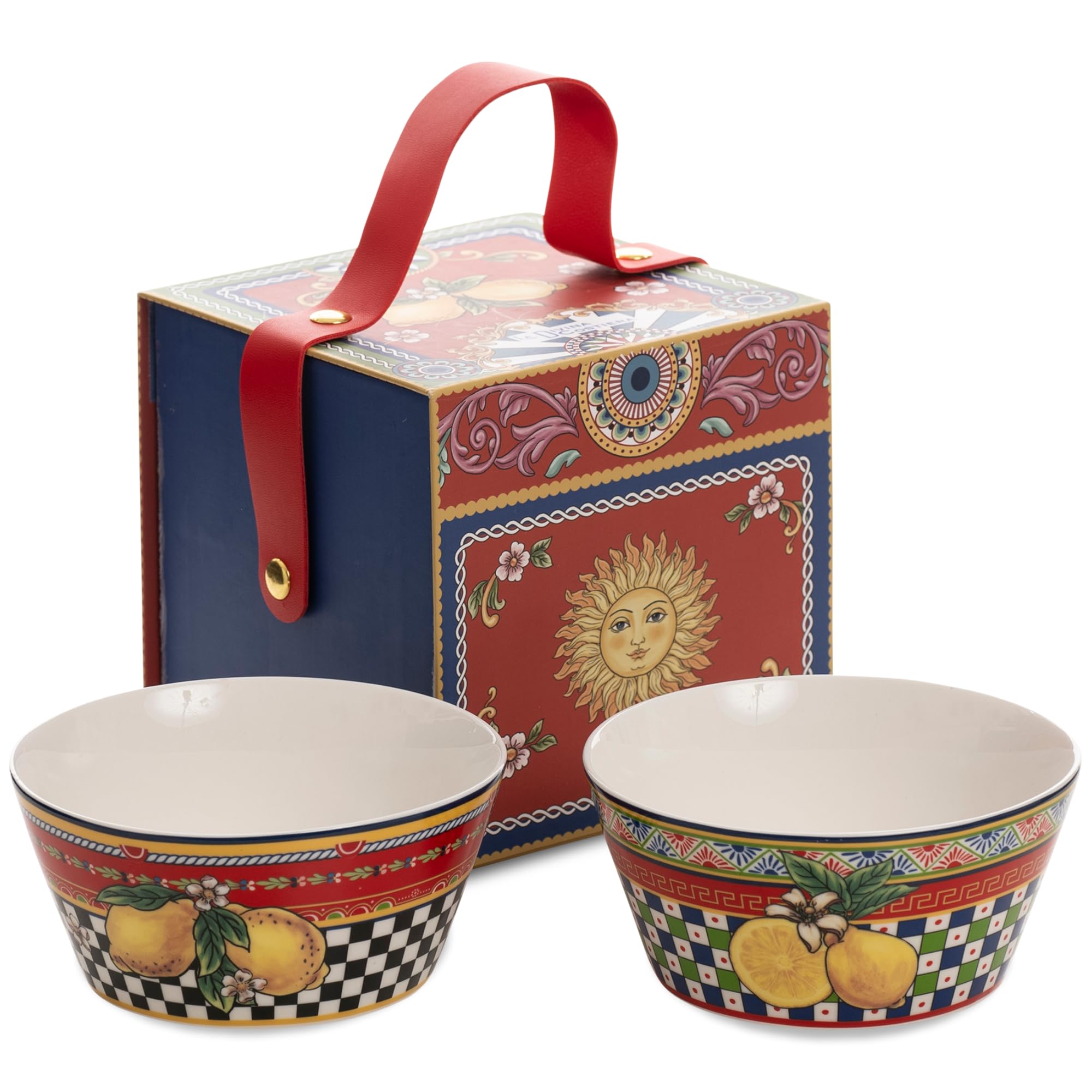 DIVINA Italian Design, 2-częściowy zestaw luksusowych ceramicznych misek Sunny Red, dekoracja śródziemnomorska - SF173