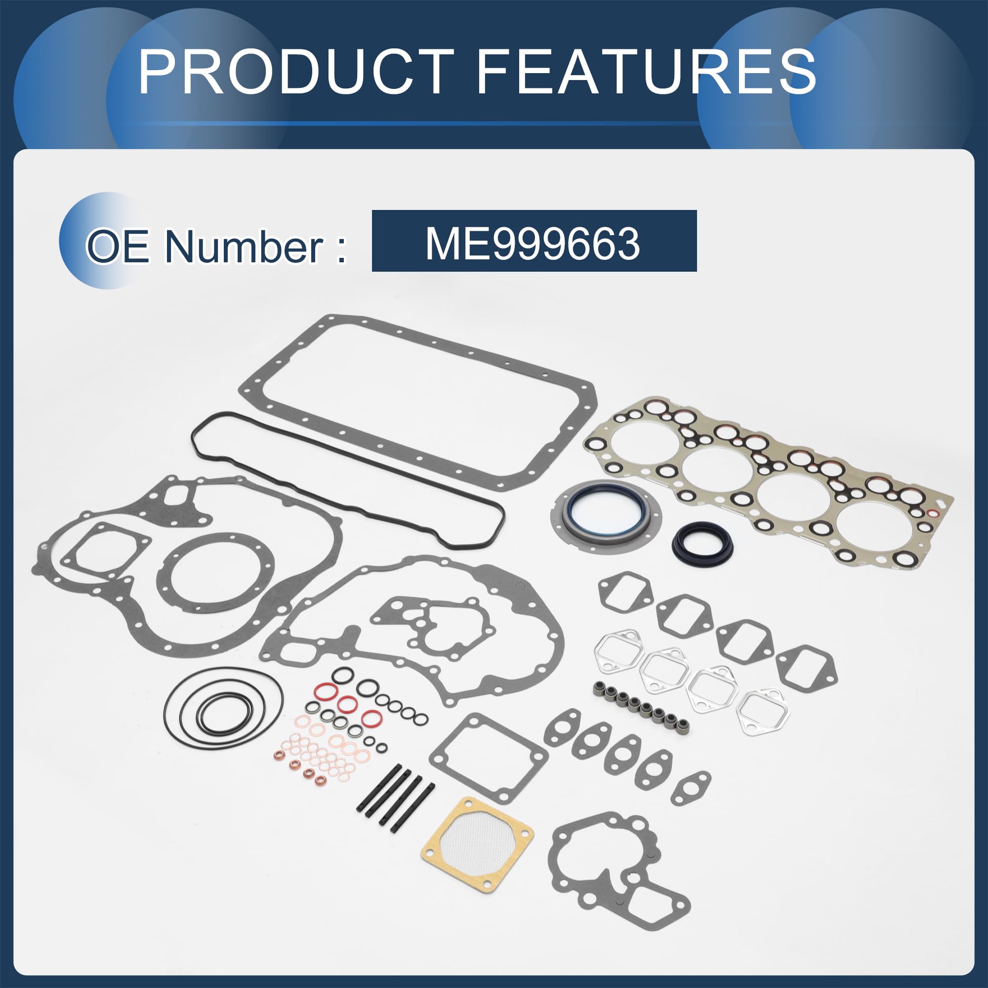 Kit De Juntas De Culata Y Válvula para Mitsubishi 4D31(Fe3 | Material Goma Metal, Color Negro, OE Me999663, Alta Resistencia Térmica, Resistente A Corrosión, Fácil Instalación