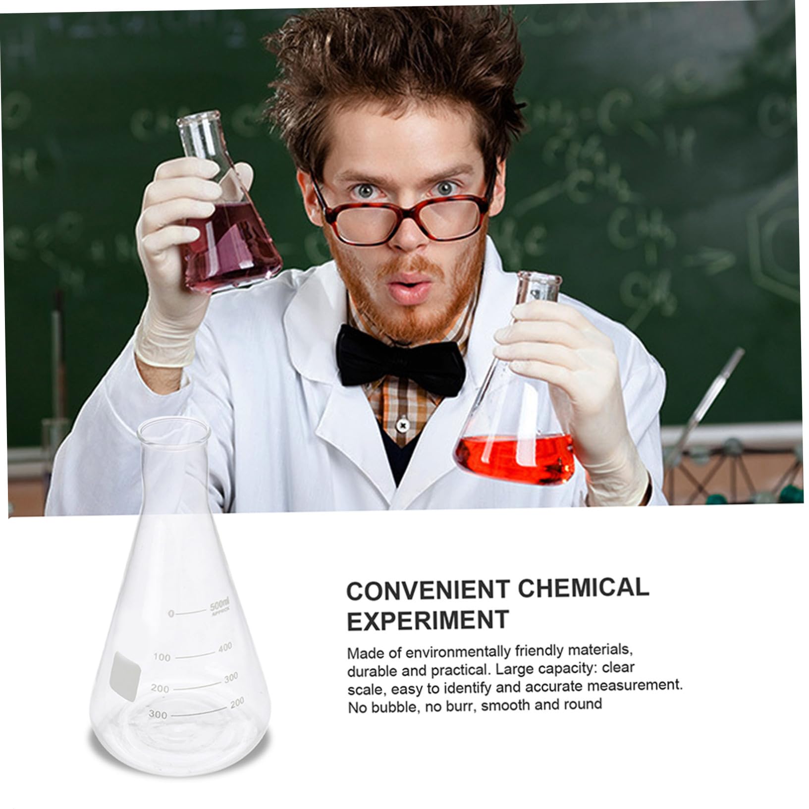 Sosoport Set di 4 Matracci Conici in Vetro Borosilicato Spesso, Capacità Standard, senza Bolle, per Esperimenti Scolastici di Chimica