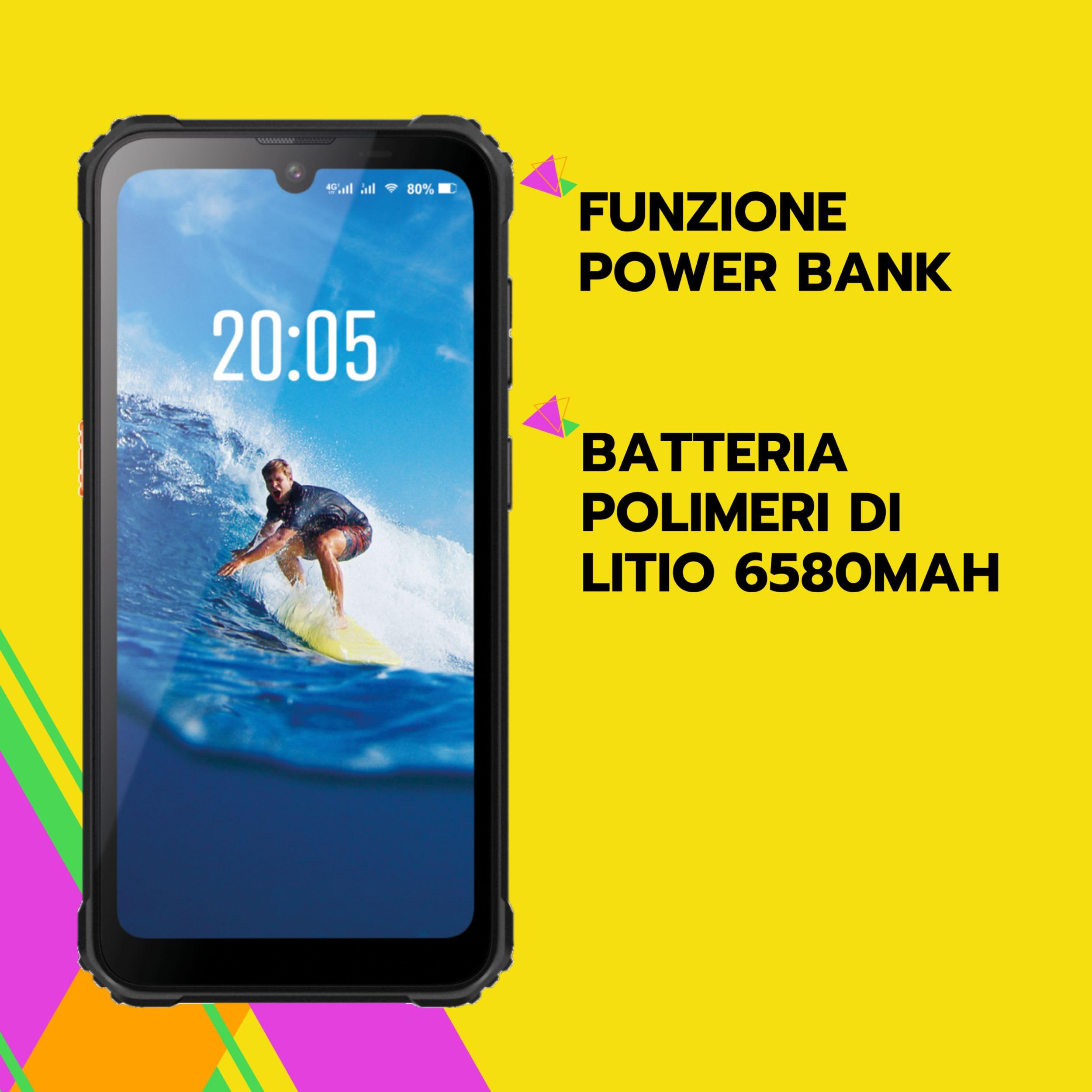Smartphone Rugged 4G Android 13, Impermeabile IP68 e IP69X, Fotocamera 13MP | Telefono Indistruttibile con Display 6.1"" HD, NFC, Batteria 6580mAh e Power Bank Integrato, – Sicuro Smart STS602 SAIET