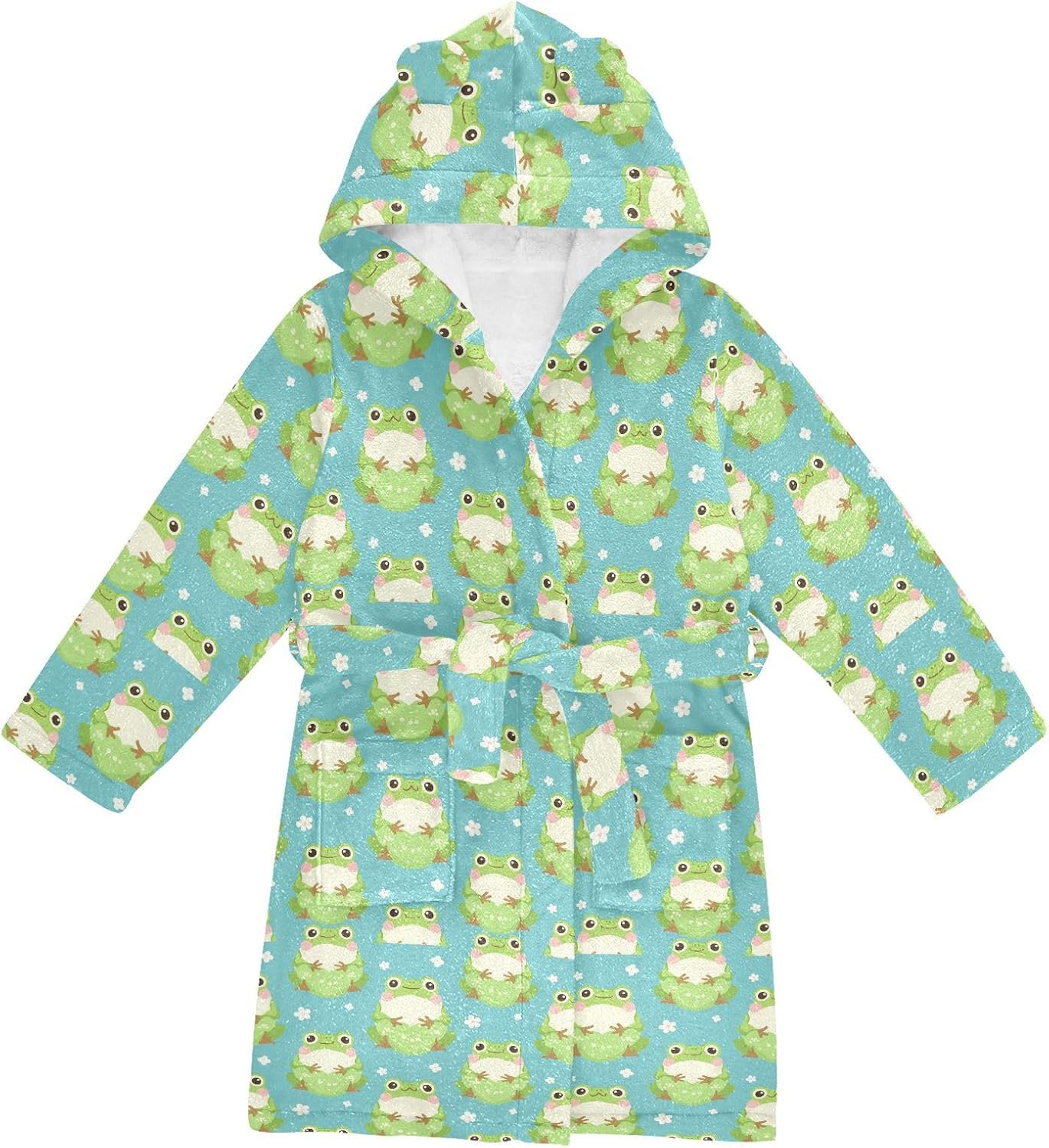 senya Fat Frog Toddler Hooded Bathrobe Kids Soft Plush Bath Towel Robes for Boys Girls 2-12 Years