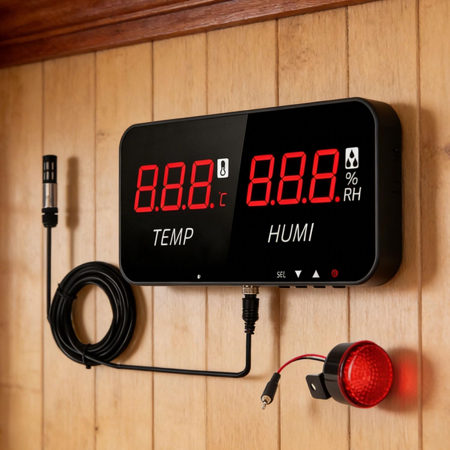 Termómetro digital LCD de 13 pulgadas, medidor de temperatura y humedad de pared, con sensor de 5 m, función de alarma, rango de -20 a 80 °C, monitoreo en tiempo real, para interiores, industria