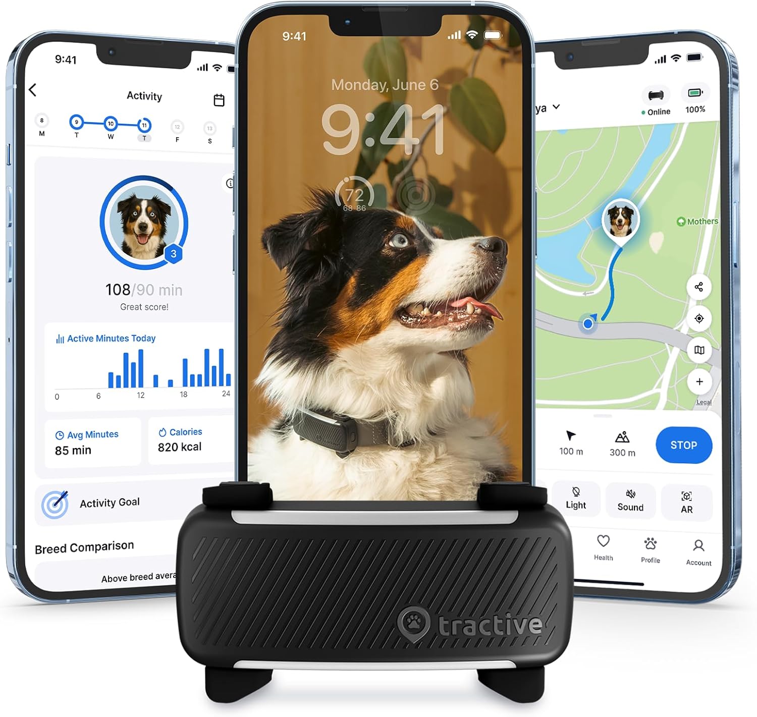 Tractive Smart Dog GPS Tracker | Live Pet Tracker with Virtual Fence | Vital Signs Monitoring of Heart