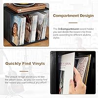 Vista 6 de Emfogo Vinyl Record Storage, Record Player Stand Wall Mount Up to 80-100 Albums, 3-Compartment Vinyl Record Holder, Black