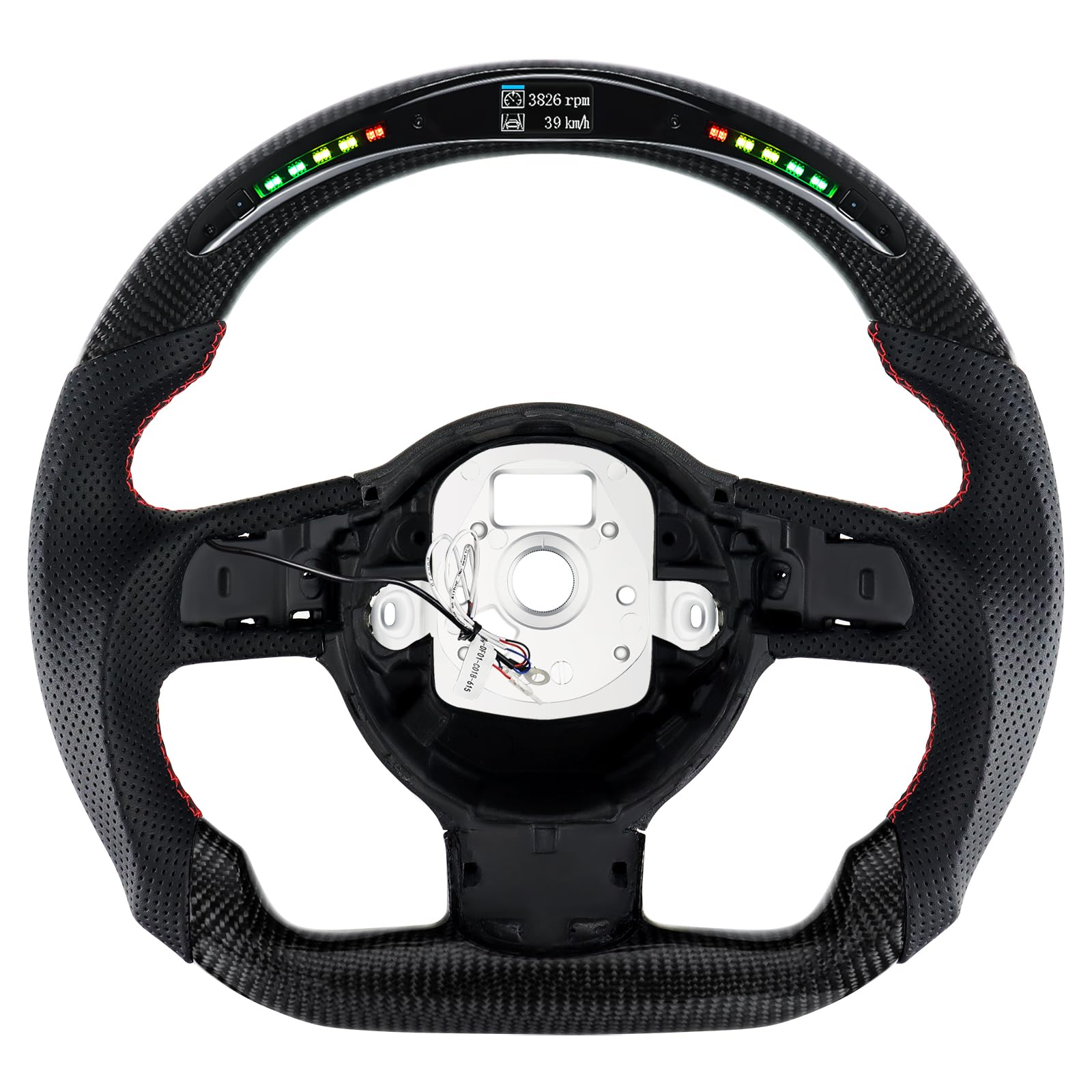 Volante de fibra de carbono, volante en forma de D con fondo plano e indicador de cambio LED, volante de cuero personalizado, asas de cuero perforadas para Audi TT TTRS R8 2007-2015
