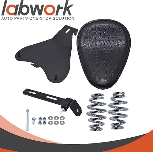 Miniatura 3 de Cojín de cuero estilo cocodrilo para motocicleta, asiento individual con cojín de resorte, soporte de placa base de repuesto para Chopper Bobber