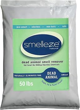 SMELLEZE Dead Animal Odor Eliminator for Strong Odor Removal - 50 lb. Bag | Eliminate Dead Rodent & Wildlife Smell - Safe Indoor & Outdoor Use, Natural Odor Remover, Fresh & Effective - Powder, 50 lbs.