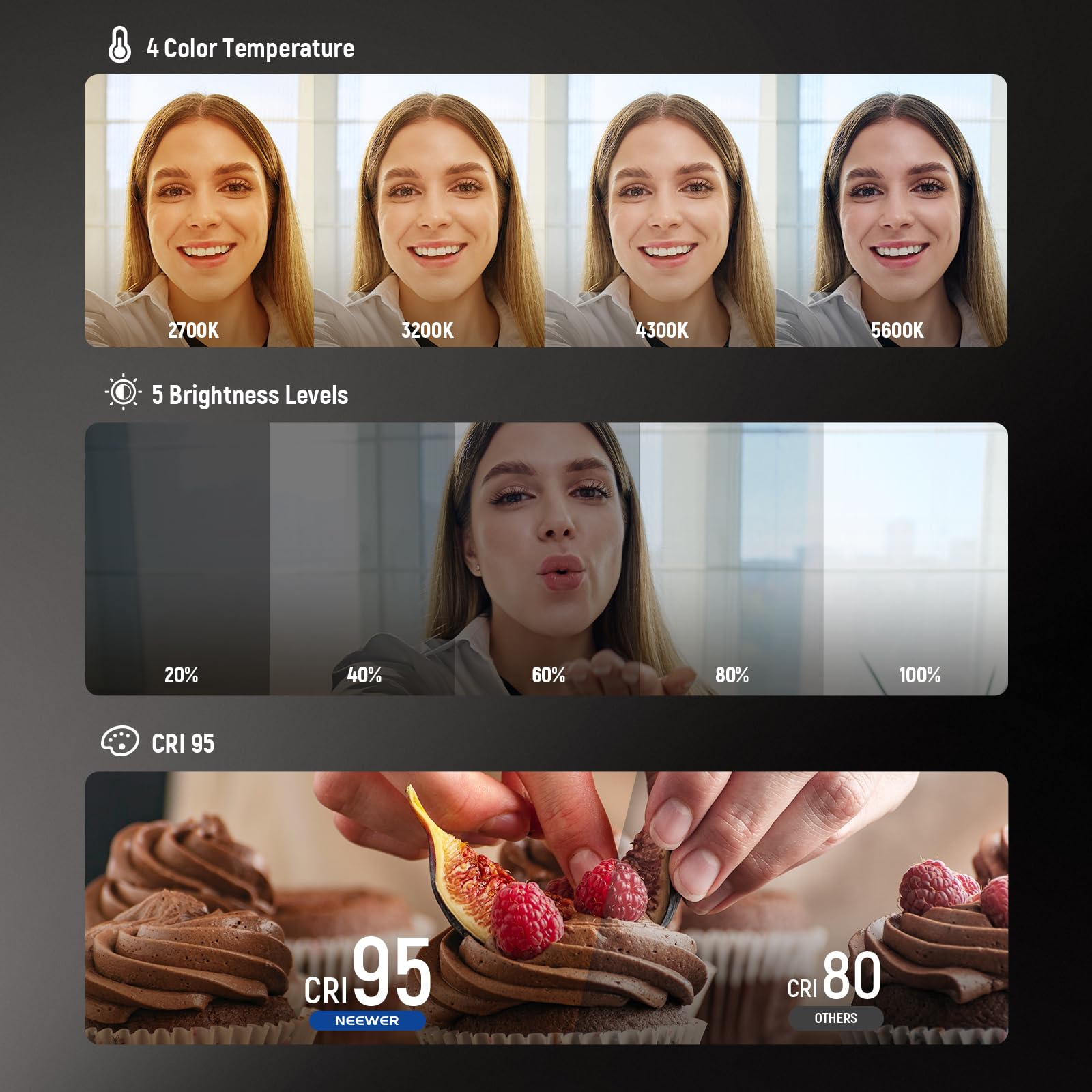 NEEWER Magnetisches Selfie Licht kompatibel mit iPhone MagSafe CRI95 700lx/0,3m Faltbare LED Handy Füllring Beleuchtung mit Ständer/Spiegel für Zoom Make up Fotografie Aufnahme NL48B,Schwarz