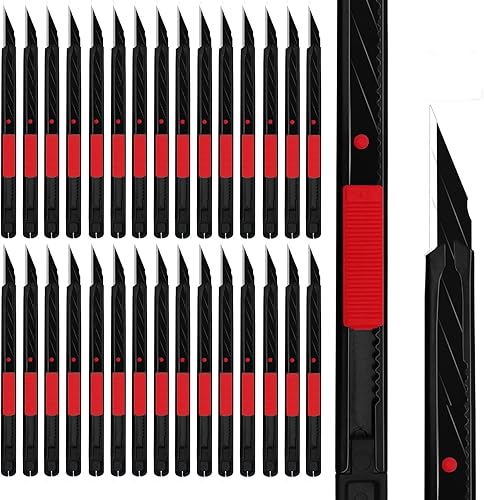 30 cuchillos a presión de 0.354 in con bloqueo automático de seguridad, mango de metal, hoja negra, cortador retráctil portátil ligero para oficina,