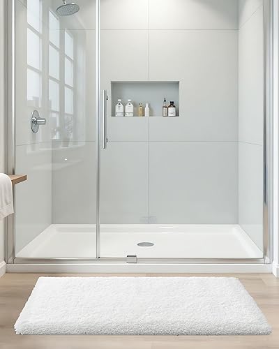 Miniatura 9 de ILANGO White Bathroom Rugs 32" × 20" Non Slip & Super Absorbent Extra Thick Soft, Washable Bath Mat for Floor, Microfiber Plush Shaggy Bath Rug with