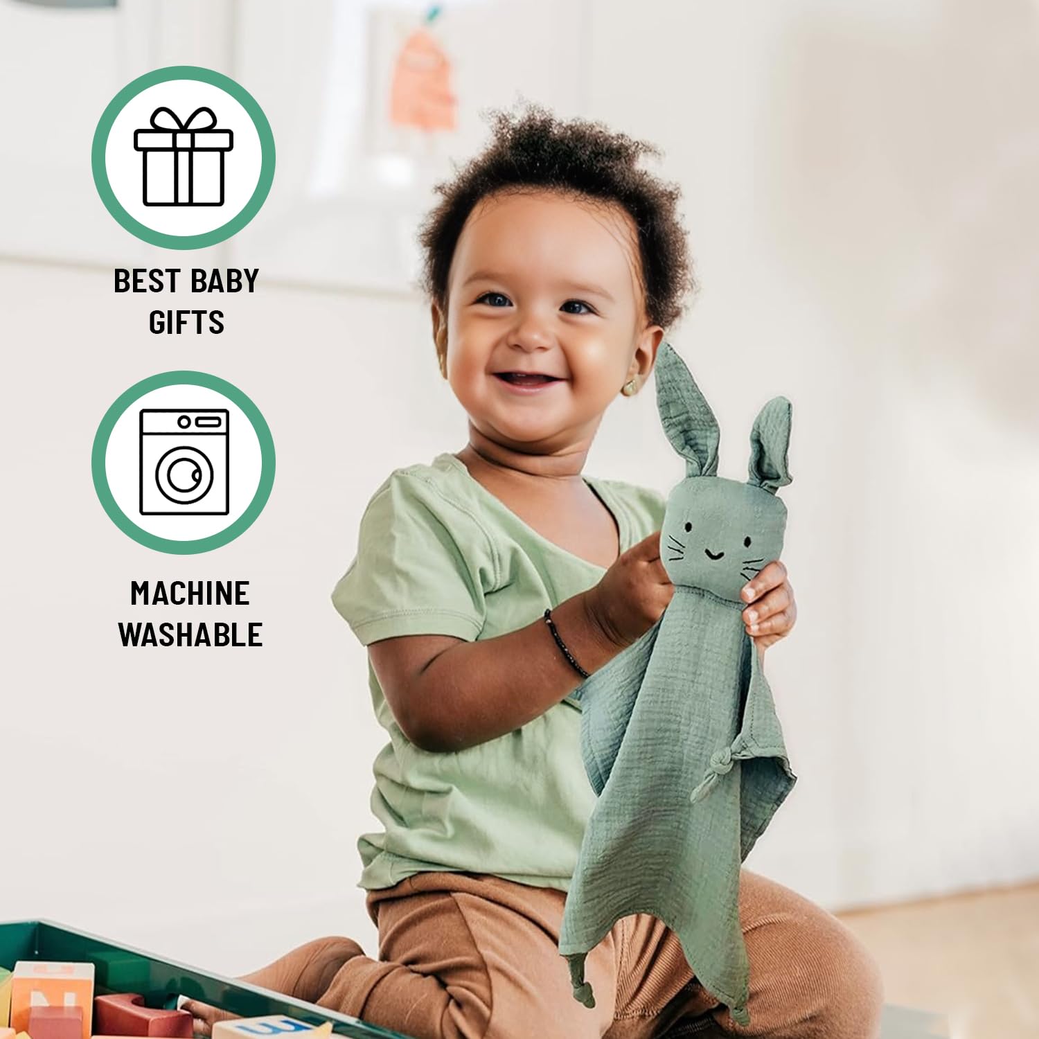 100% Cotton Muslin Crib Bedding Set - Green Fitted Crib Sheet & Security Baby Blanket | Newborn Essentials, Baby Bed, Baby Boy/Baby Girl Toys, Toddler Essentials, Baby Registry 3